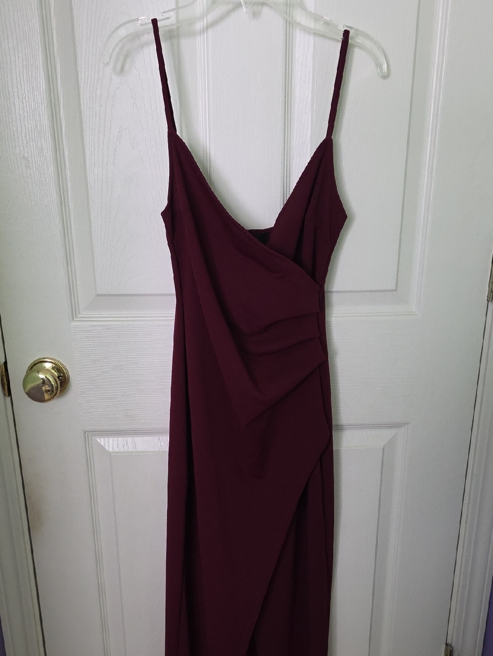 Women's Spaghetti Strap Wrap Dress in Deep Burgundy